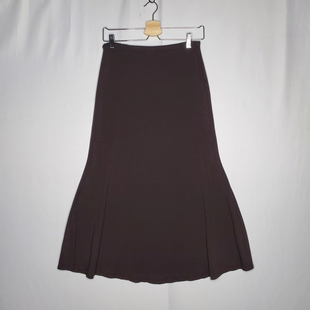 J Jill Flared Skirt XSP Chocolate Brown Stretch Pullon Aline Midi Minimal Preppy